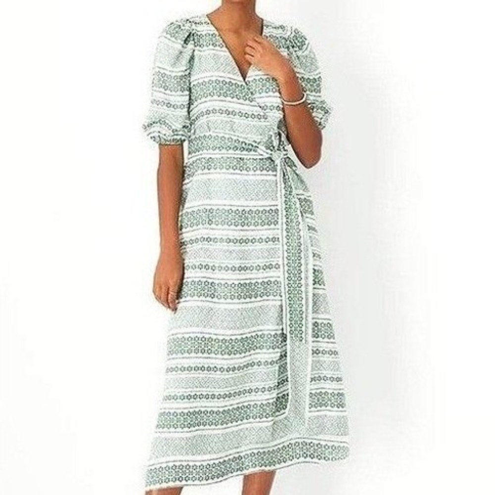Ann Taylor Wrap Dress Maxi Puff Sleeve Garden Party Bohemian Preppy *Flaw*  L/XL